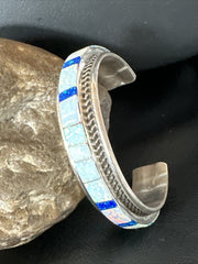 Blue Lapis Opal Zuni Cuff Inlay Bracelet | Sterling Silver | Authentic Native American Handmade | 17956