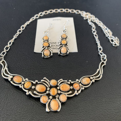 Orange Spiny Oyster Navajo Sterling Silver Necklace & Earrings 02102
