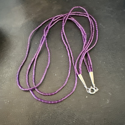 Purple Stone Heishi Bead Stabilized 3 Strand Sterling Silver Necklace 19702