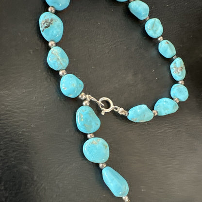 Blue Sleeping Beauty Nugget Turquoise Sterling Silver Navajo Bracelet 7.5” 18608