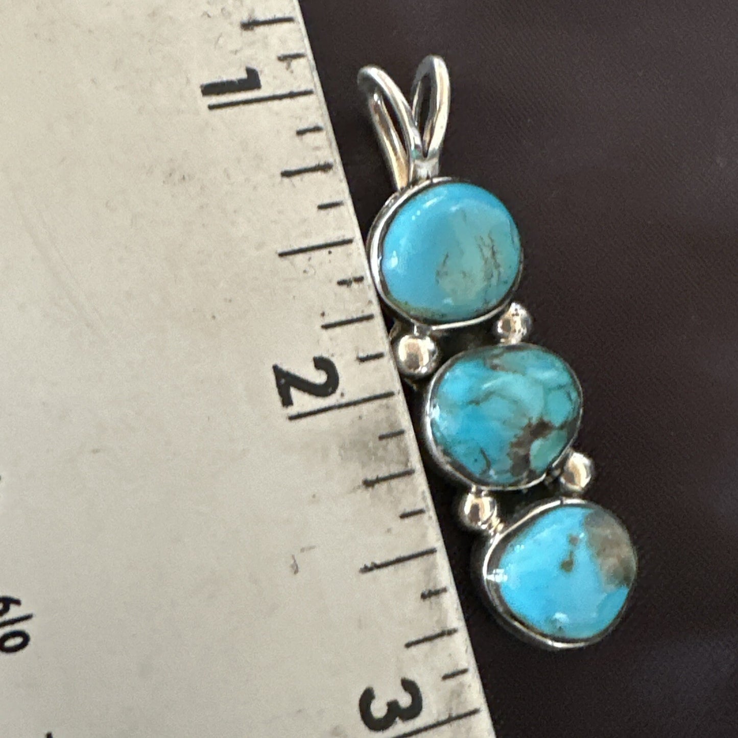 Blue Turquoise 3 Stone Navajo Sterling Silver Cluster Pendant Only 18347