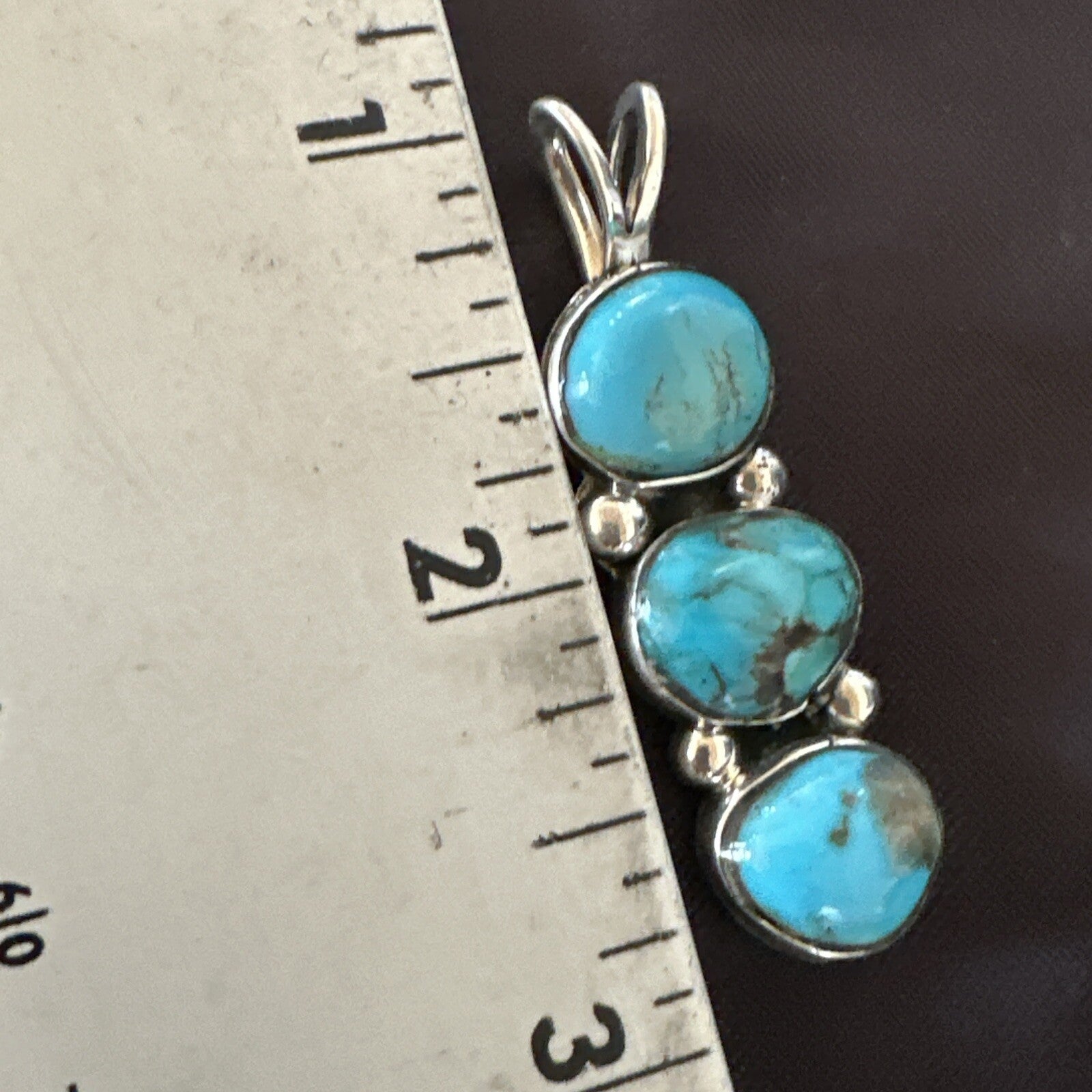 Blue Turquoise 3 Stone Navajo Sterling Silver Cluster Pendant Only 18347