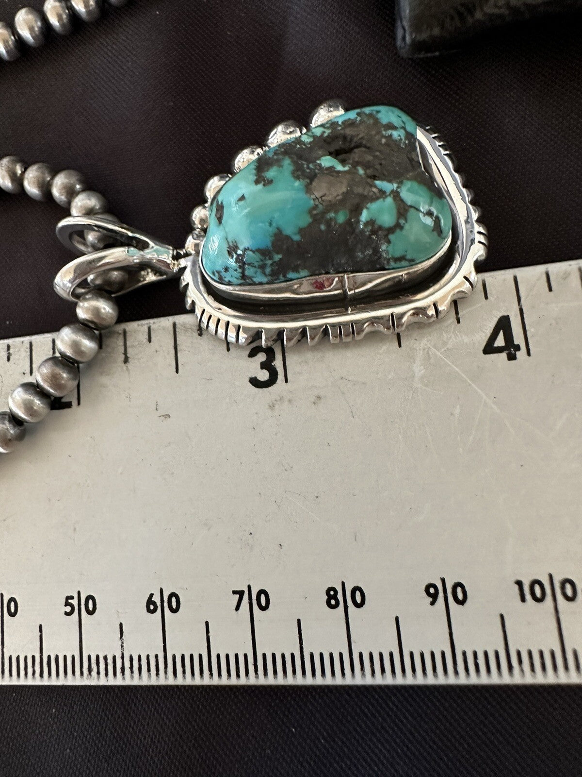 Rustic Blue Kingman Turquoise Pendant Navajo Sterling Silver Necklace 20" 18315