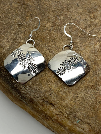 Native American Indian Navajo Stamped Sterling Silver Earrings 19756