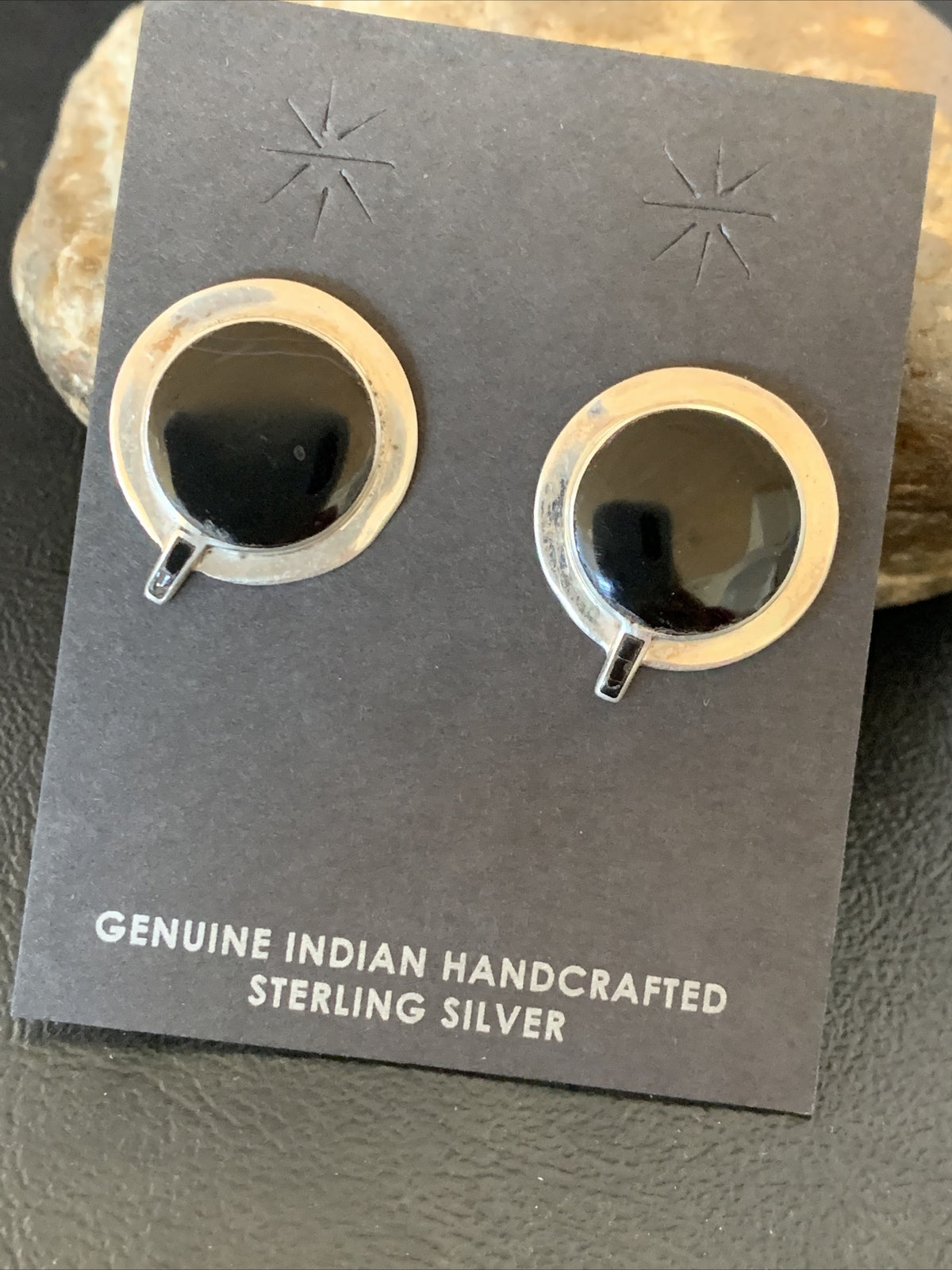 Black Onyx Navajo Sterling Silver Stud Post Earrings 0.75" 12641