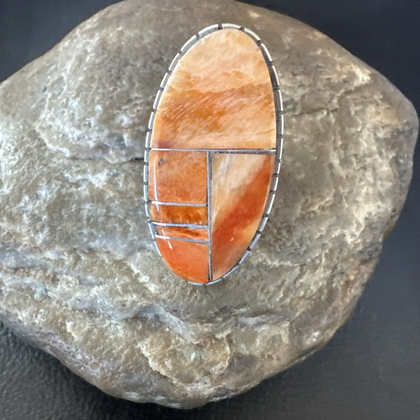 Women Orange Red Spiny Oyster Navajo Sterling Silver Ring Sz 6.5 18592