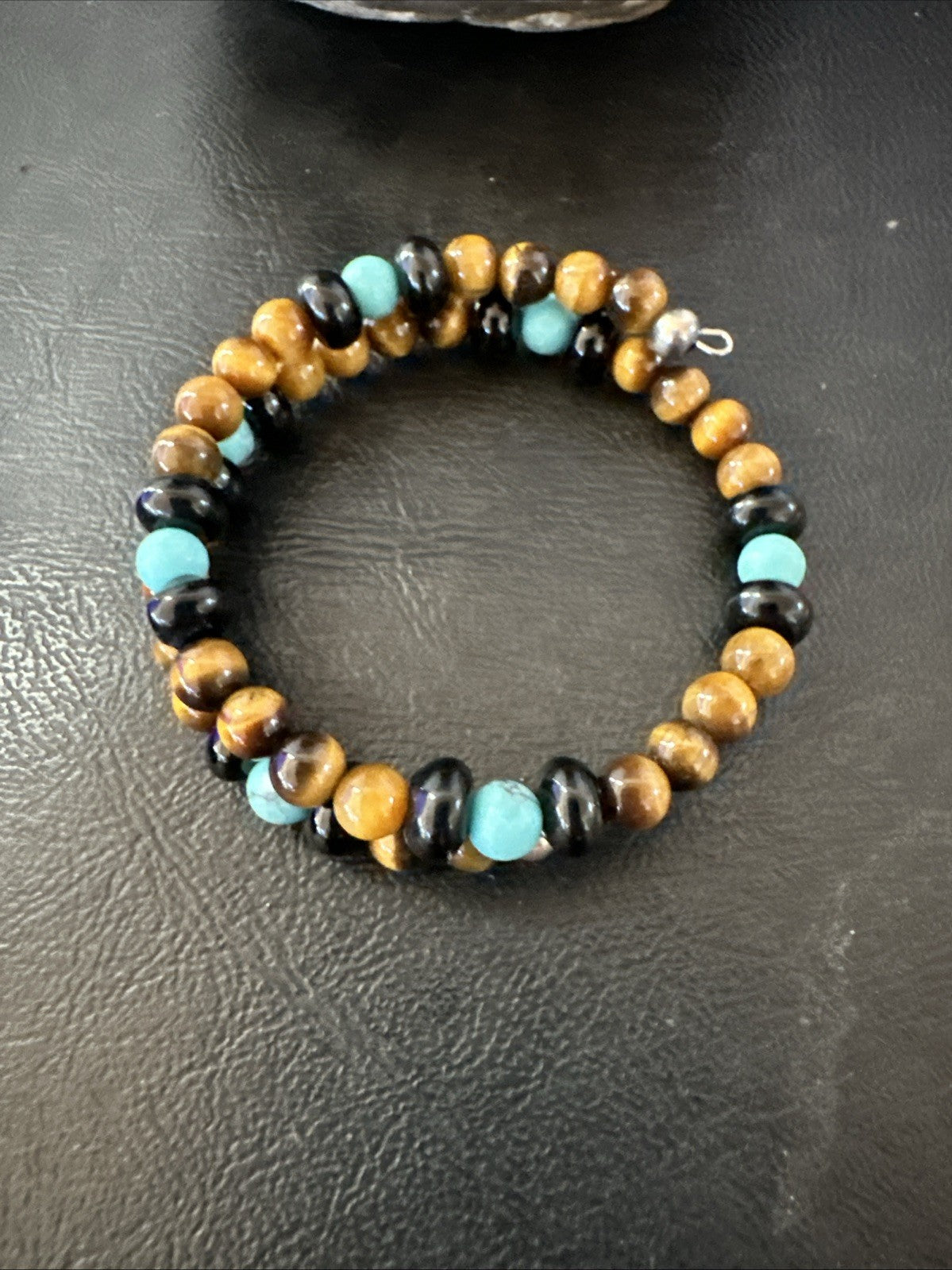 Blue Turquoise Coffee Tigers Eye Navajo Stainless Memory Wire Bracelet 19695