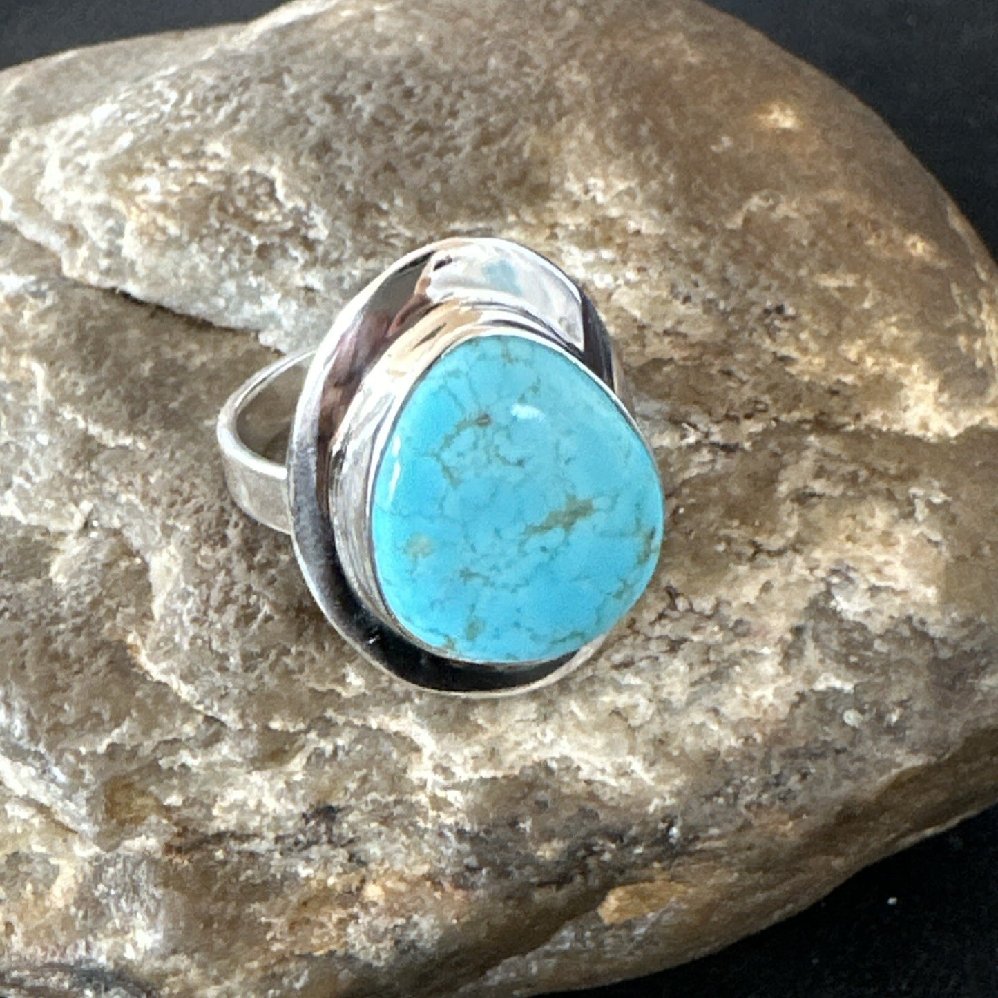 Blue Turquoise Spiny Oyster Southwestern Sterling Silver Ring Size 10 18532