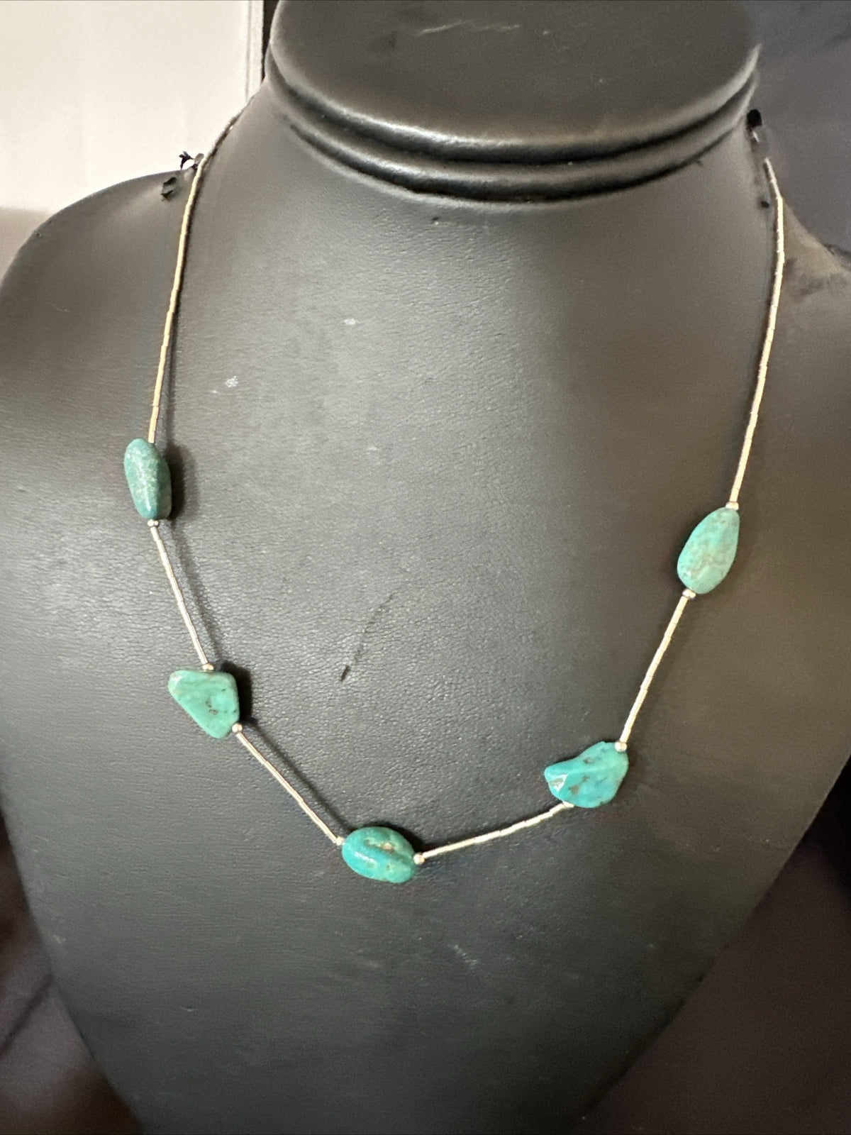 Turquoise Liquid Heishi Sterling Silver Nugget  17" Necklace 2930