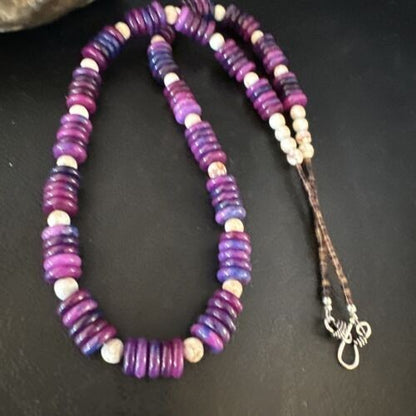 Navajo Purple Sugilite Bead Jasper Necklace Sterling Silver 27" 15346