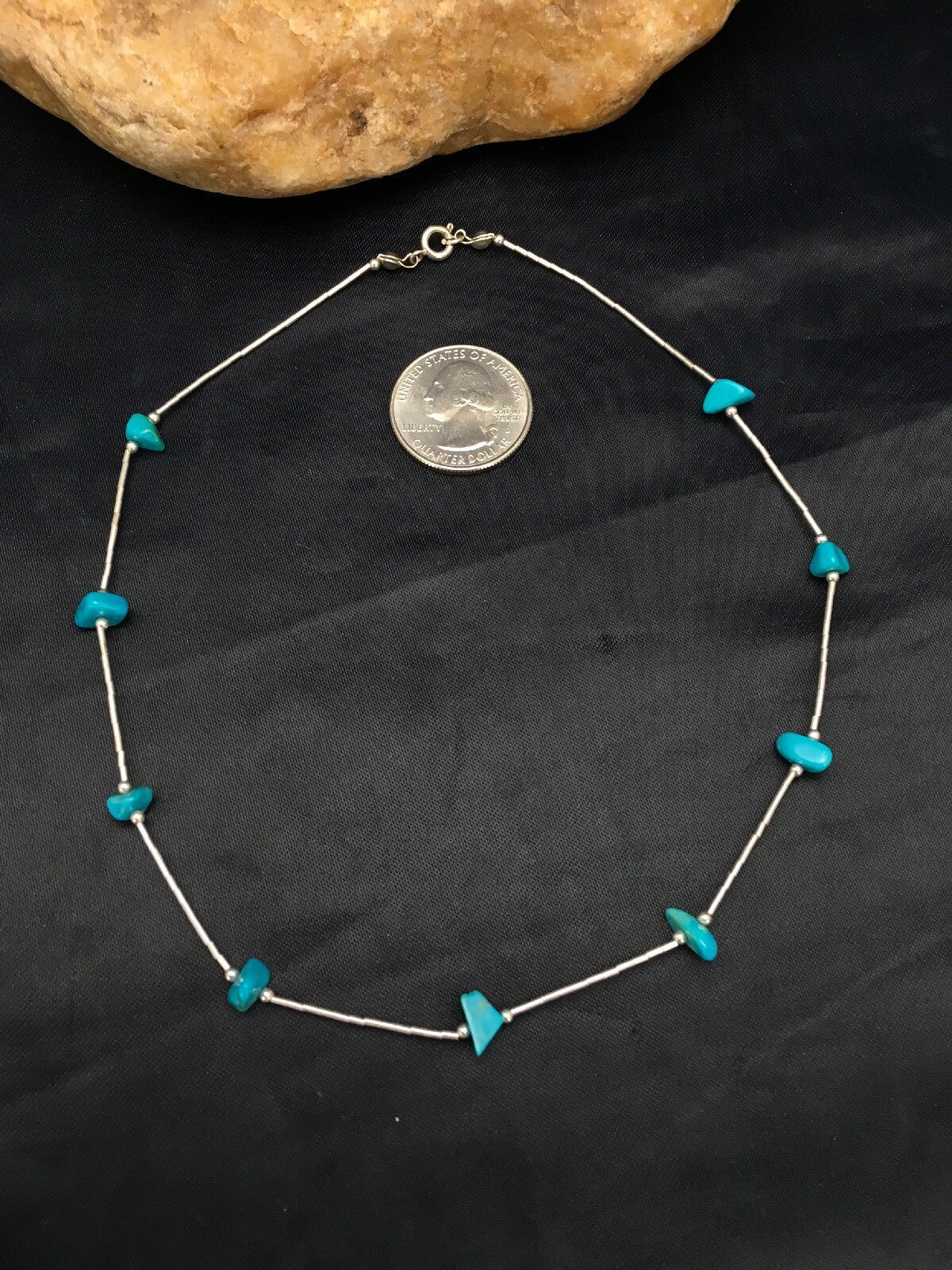 Girls Nugget Turquoise Liquid Sterling Silver Necklace 14" 02931