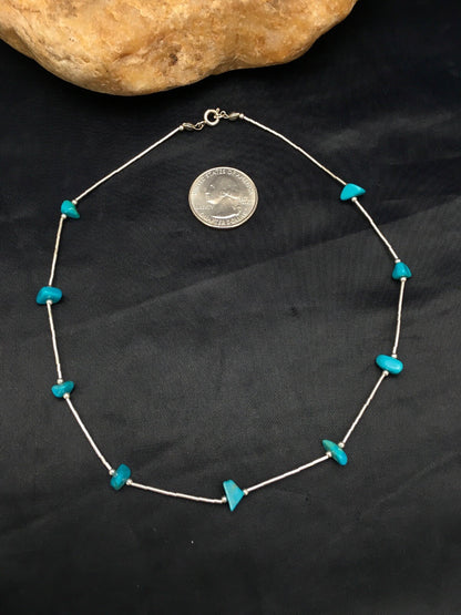 Girls Nugget Turquoise Liquid Sterling Silver Necklace 14" 02931