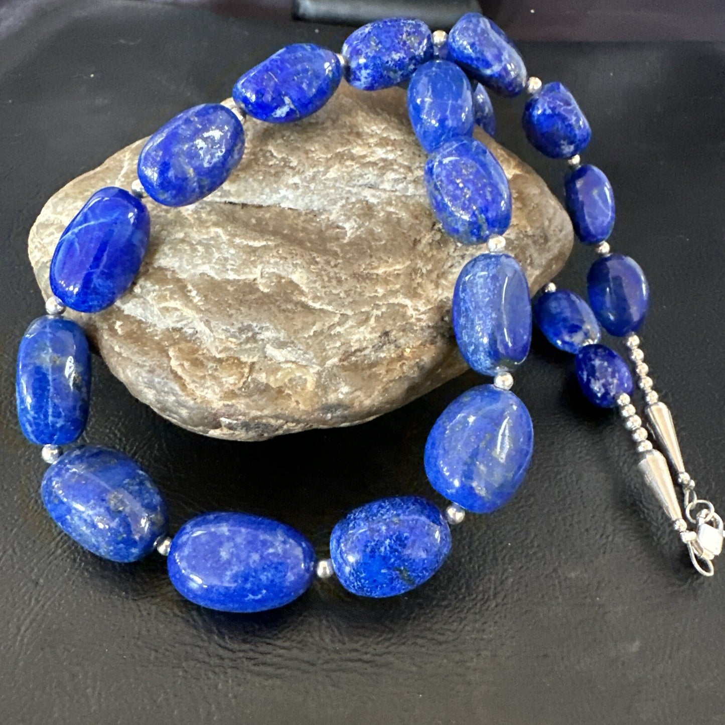 Mens Womens Lapis Lazuli Navajo Sterling Silver 21” Necklace 17750