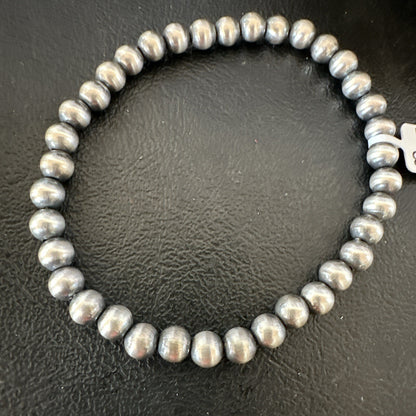 Native American 6mm Beads 8” Sterling Silver Stretch Beads Bracelet 99068