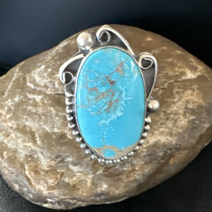 Blue Kingman Turquoise Navajo Sterling Silver Ring Size 11 18797