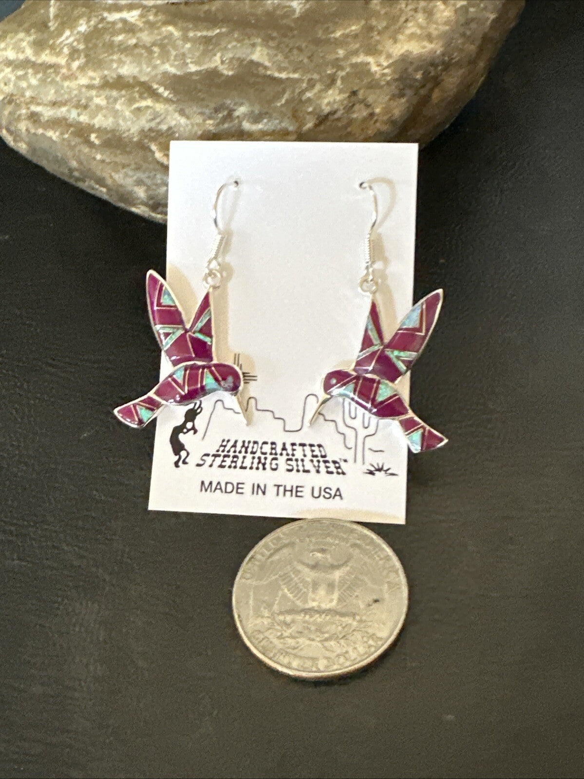 Purple Sugilite Opal Sterling Silver Hummingbird Dangle Earrings 18551