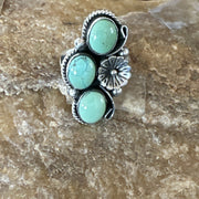 Yazzie Ring Green Turquoise Navajo Cluster Size 9 | Sterling Silver | Authentic Native American Handmade | 19216
