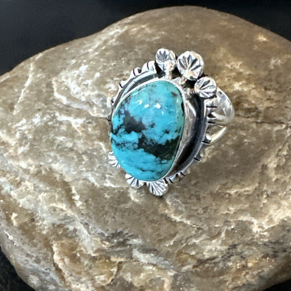 Yazzie Handmade Navajo Sterling Silver  Blue Kingman Turquoise Ring Size 8 19625