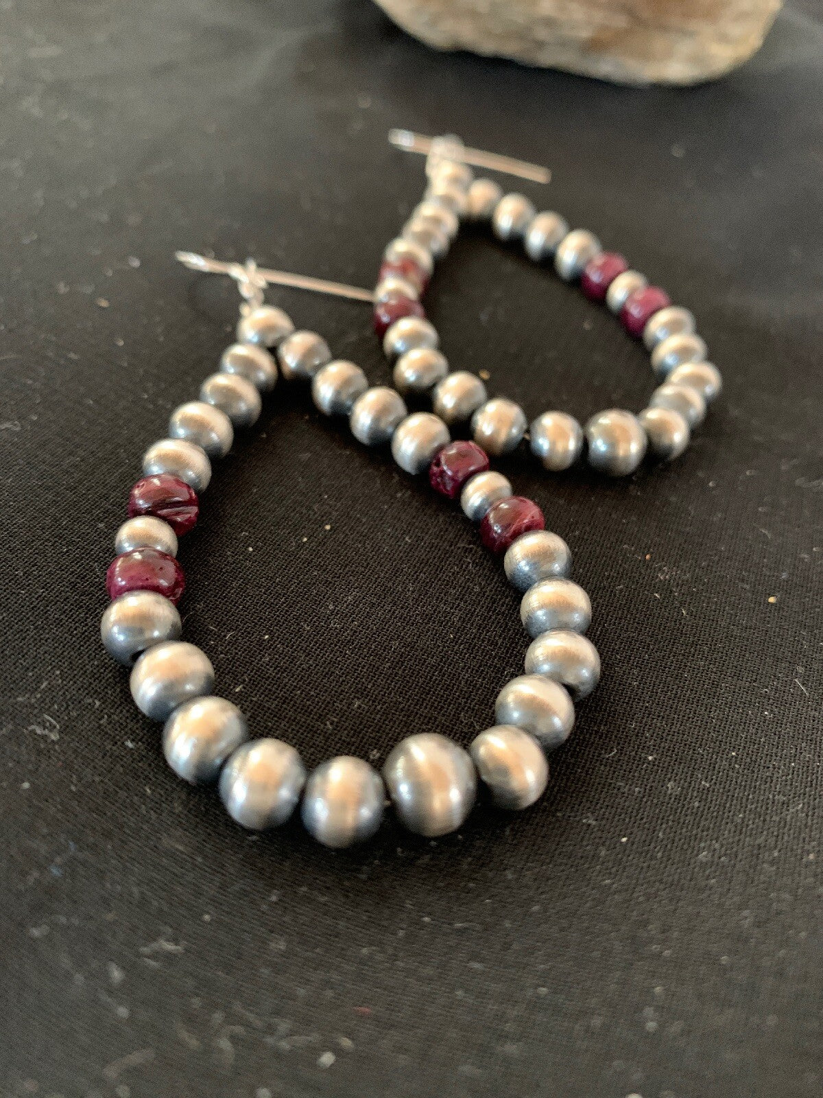Native Purple Spiny Oyster Sterling Silver Beads Navajo Earrings 3248