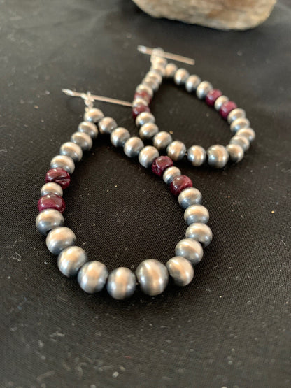 Native Purple Spiny Oyster Sterling Silver Beads Navajo Earrings 3248