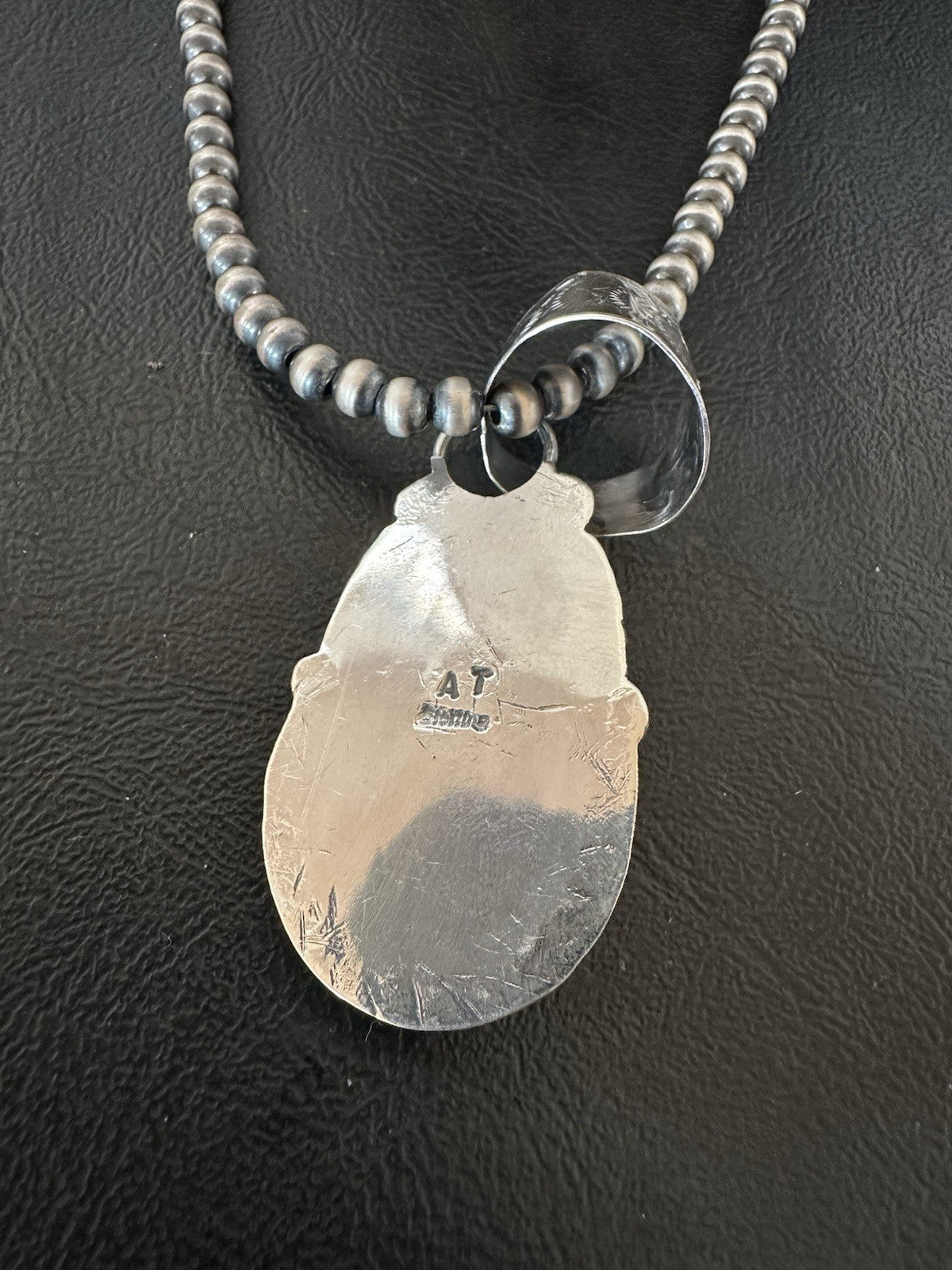 White Buffalo Turquoise Pendant Navajo Pearls Sterling Silver Necklace 19374