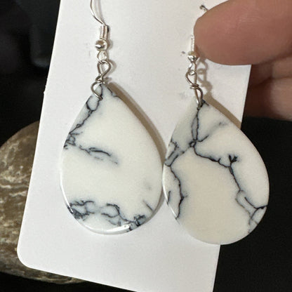 White Howlite Slab Sterling Silver Dangle Earrings 1” 19265