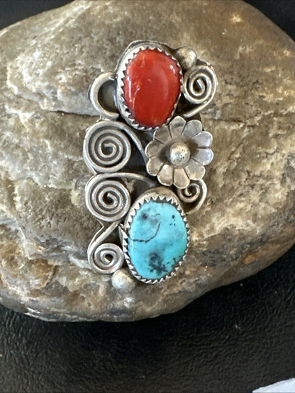 Cluster Kingman Turquoise Purple Spiny Navajo Sterling Silver Ring Sz 6.5 19765