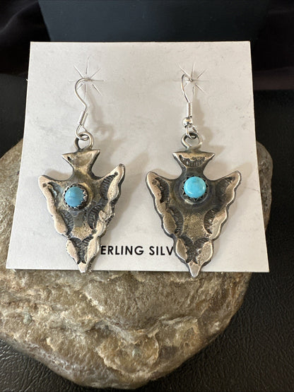Arrowhead Womens Stamped Blue Turquoise Dangle Earrings Sterling Silver 19786