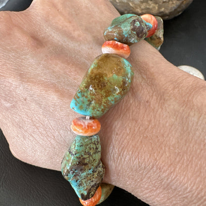 Mens Womens Green Turquoise Spiny Stretch Stone Friendship Bracelet 7" 18862