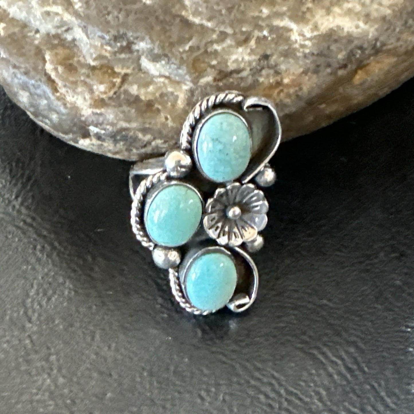 3 Besties Ring Green Turquoise Navajo Sterling Silver Cluster Size 8 19161