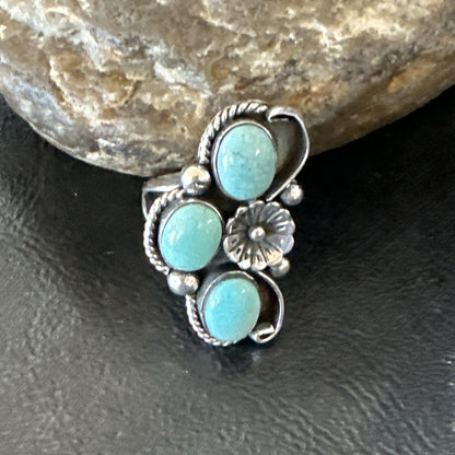 3 Besties Ring Green Turquoise Navajo Sterling Silver Cluster Size 8 19161