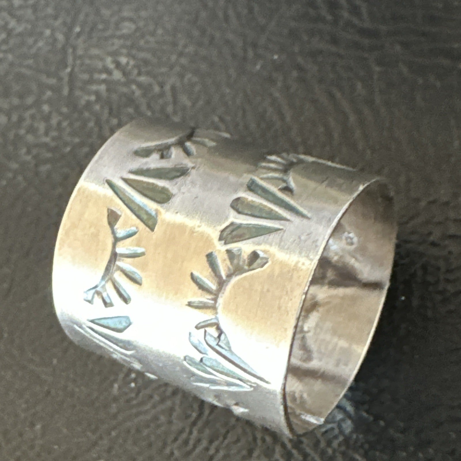 Mens Women Wedding Wide Band Navajo Stamped Sterling Silver Ring Size 7 19063