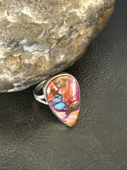 Blue Turquoise Spiny Oyster Southwestern Sterling Silver Ring Size 7 18433