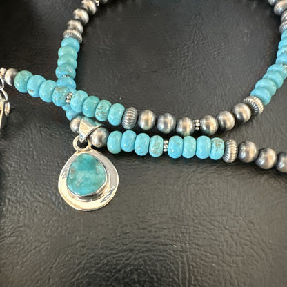WoMens Blue Kingman Turquoise Pendant Navajo Sterling Silver Necklace 21" 18149