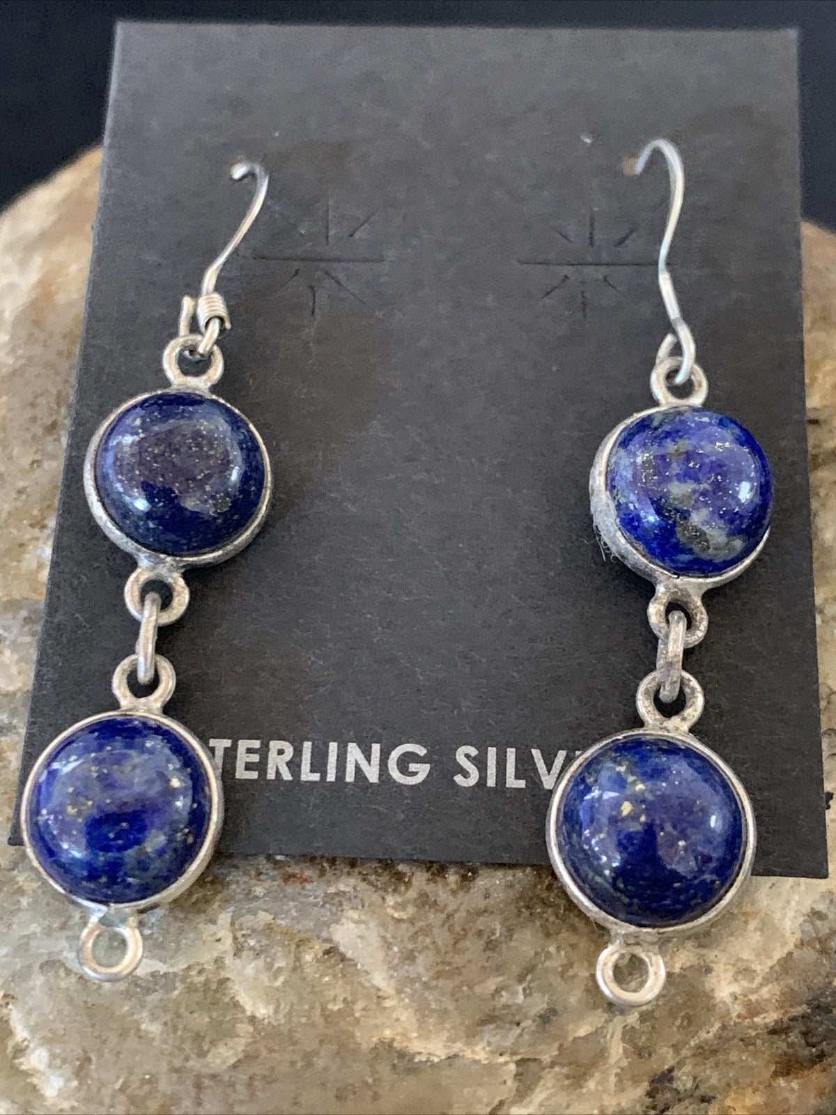 Native Blue Lapis Sterling Silver Multi-Stone Dangle Drop Earrings 1" 12710