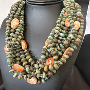 Navajo Green Turquoise 10S Orange Spiny Shell Necklace 19" | Sterling Silver | Authentic Native American Handmade | 18478