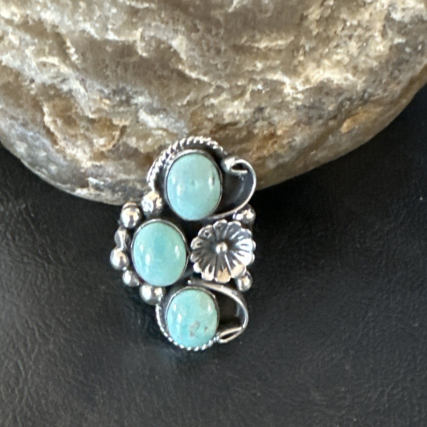 3 Besties Ring Green Turquoise Navajo Sterling Silver Cluster Size 7.5 19159