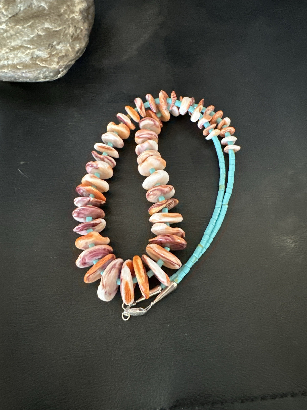 Spiny Oyster Turquoise Heishi Navajo Sterling Silver Necklace 22" 17756