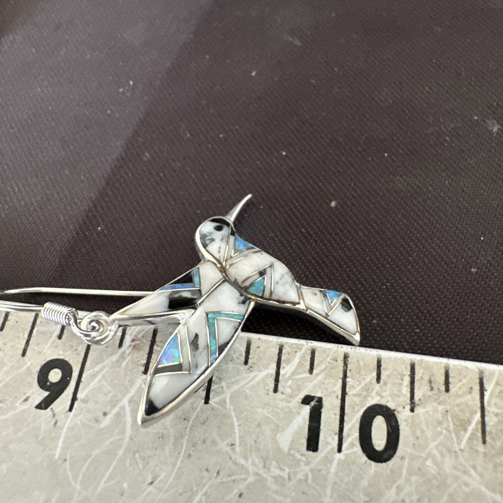 White Buffalo Turquoise Opal Onyx Sterling Silver Hummingbird Earrings 18546