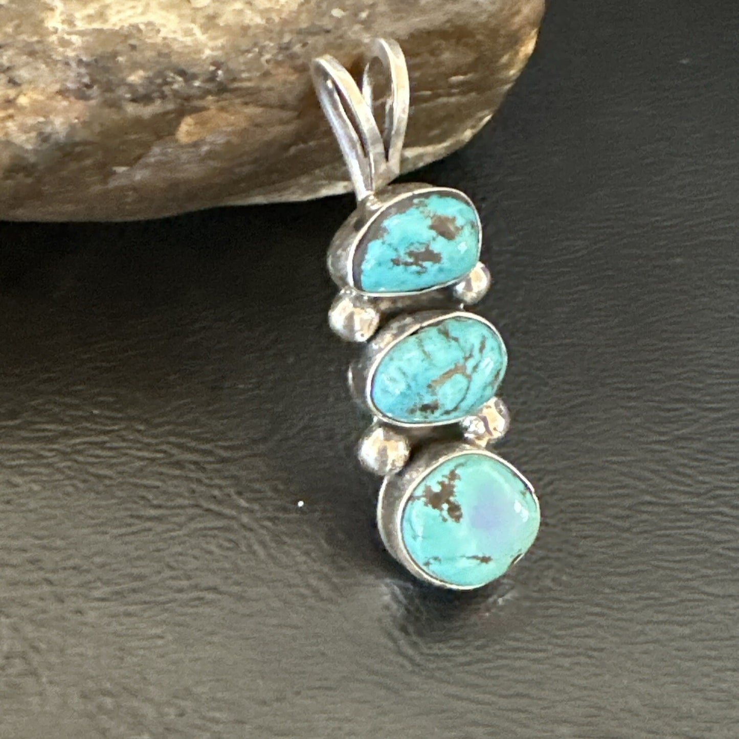 Blue Turquoise 3 Stone Navajo Sterling Silver Cluster Pendant Only 18348