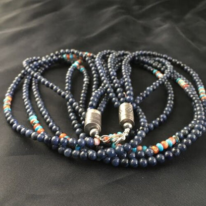 Navajo Dumortierite Turquoise Necklace 5 Strand Sterling Silver 21" 10243