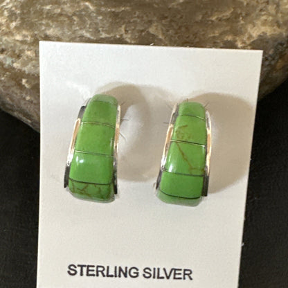 Southwestern Sterling Silver Green Gaspiete Inlay Earrings 1” 19266