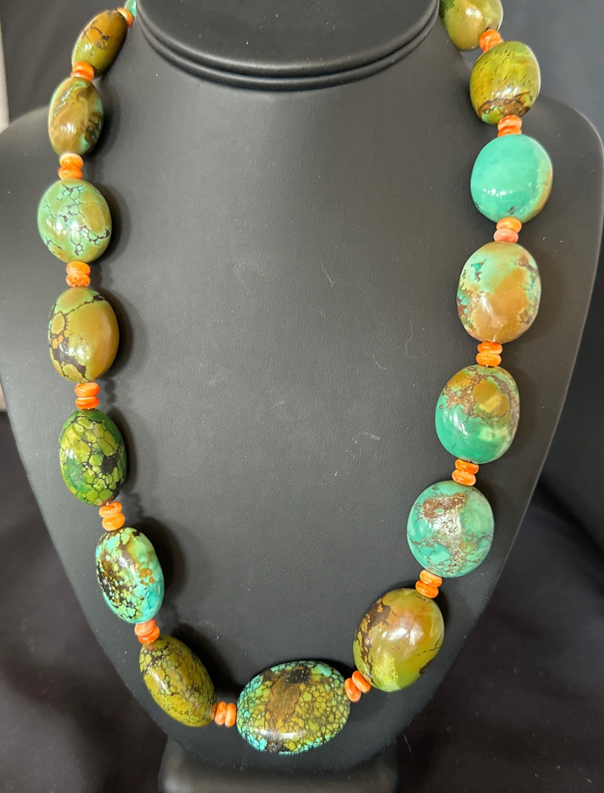 Blue Green Turquoise Spiny Chunky Navajo Sterling Silver Necklace 22” 19253