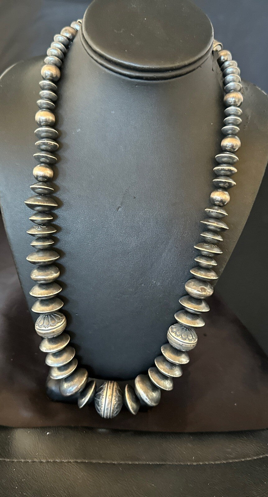 Handmade Bench Navajo Pearls Sterling Silver Bead Necklace 25” 18176