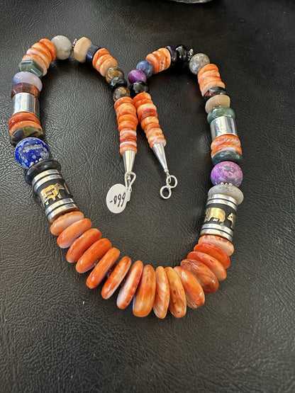 Tommy Rosita Singer T R Sterling Silver Orange Spiny Lapis Necklace 20in 19410