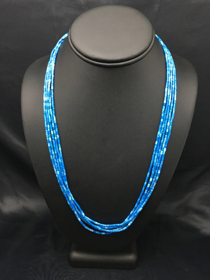 Navajo Denim Lapis 5S Sterling Silver Tube Heishi Bead Necklace 19” 3419