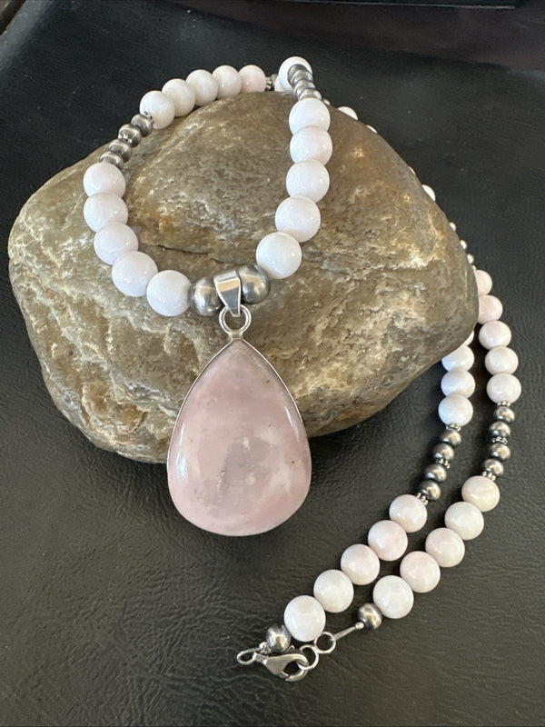 Southwestern Pink Queen Conch Bead Necklace Pendant 20" | Sterling Silver | Authentic Native American Handmade | 19583