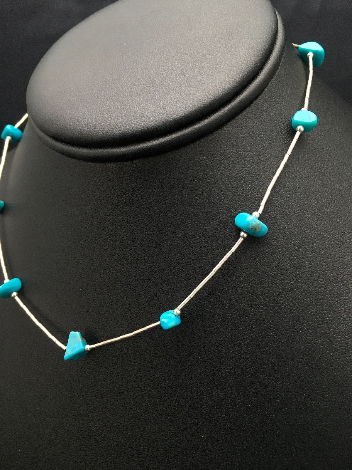 Girls Nugget Turquoise Liquid Sterling Silver Necklace 14" 02931
