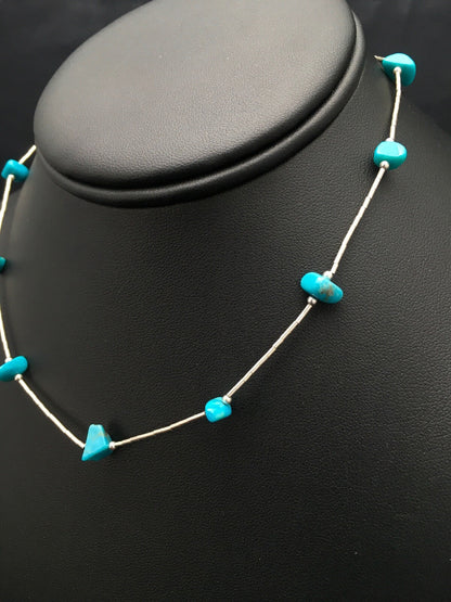 Girls Nugget Turquoise Liquid Sterling Silver Necklace 14" 02931