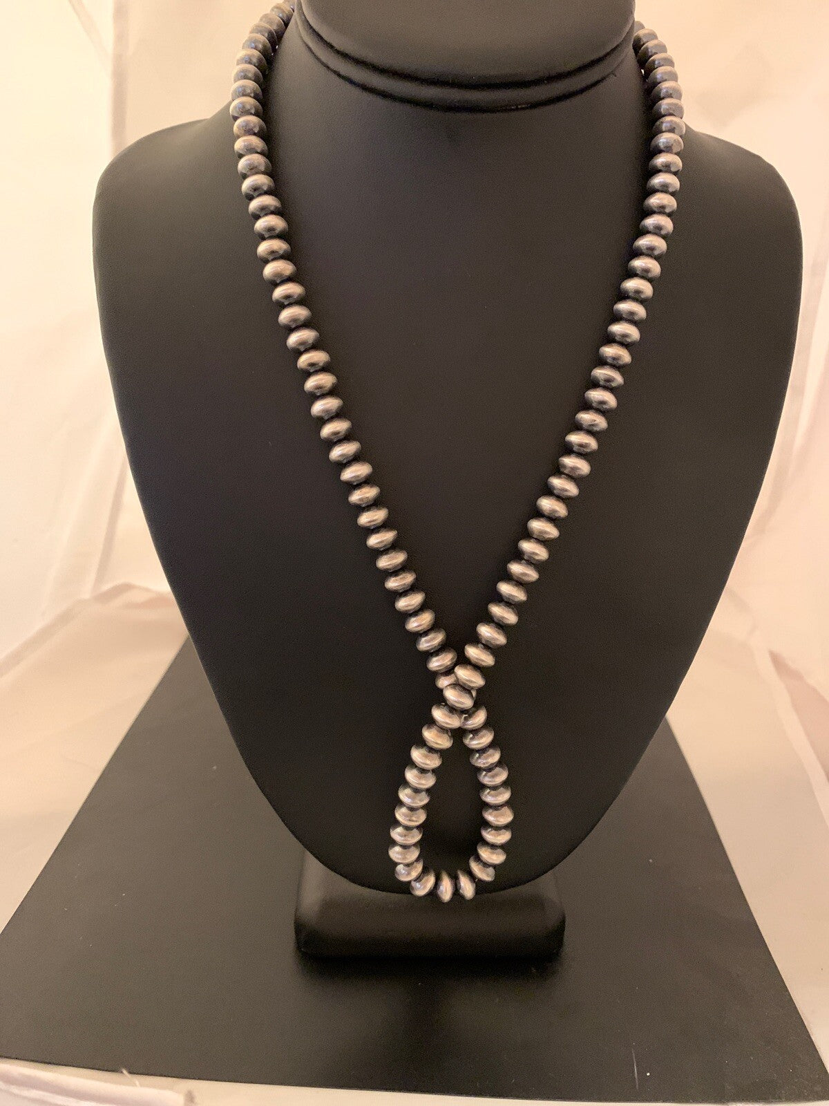 Navajo Pearls Rondelles 8 mm Sterling Silver Bead Necklace 24" 4665